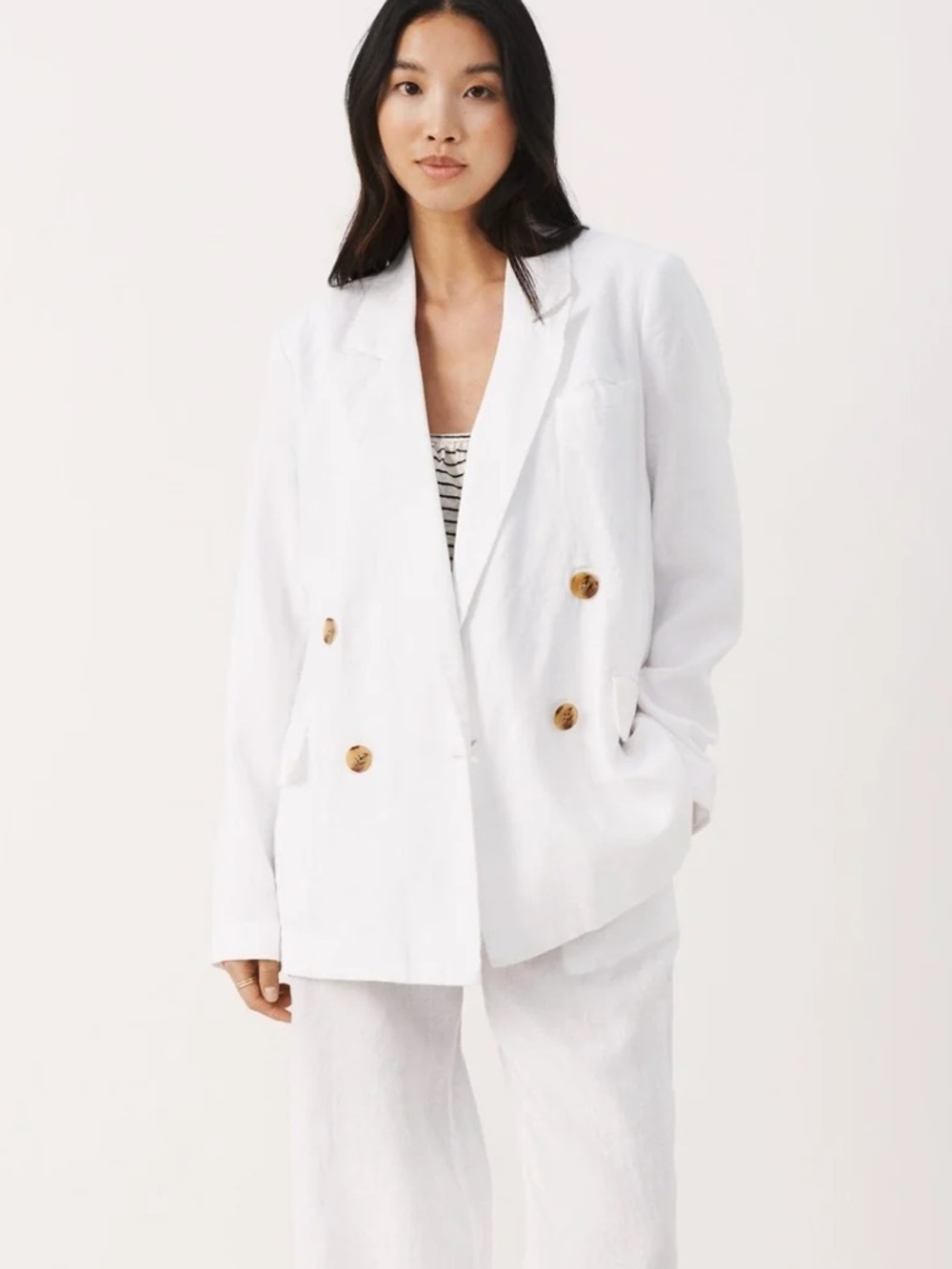 Part Two Sonjas Linen Blazer in Bright White Double-Breasted Blazer size 40